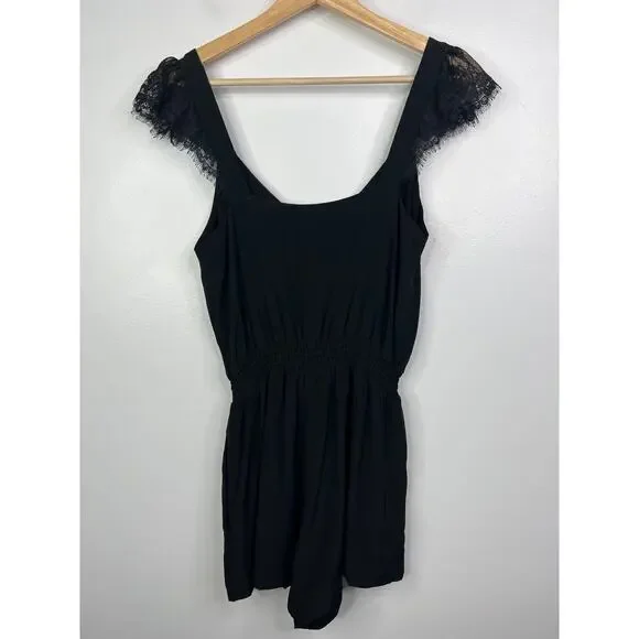 NEW Cami NYC Kika Silk Lace Smocked Waist Romper Women's Black Size: XXS